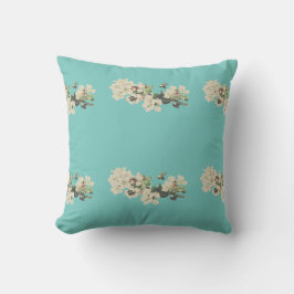 Vita blommor med Bees Teal Kudde