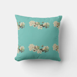 Vita blommor med Bees Teal Kudde