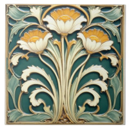 Vita blommor med Gult Pistils Kakelplatta