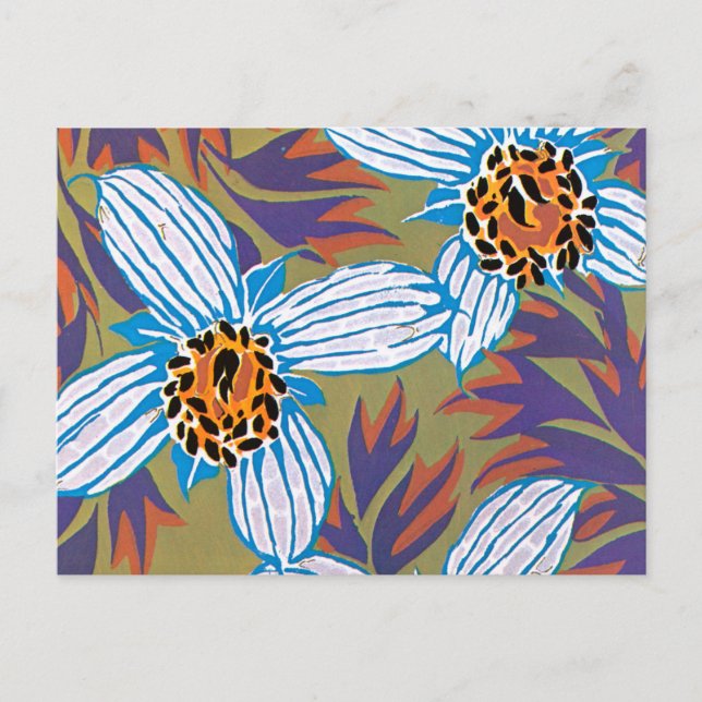 Vita blommor med Lila Löv Vykort (Framsida)