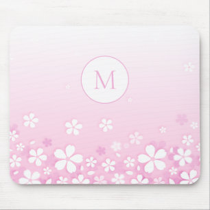 Vita blommor med Monogram Musmatta