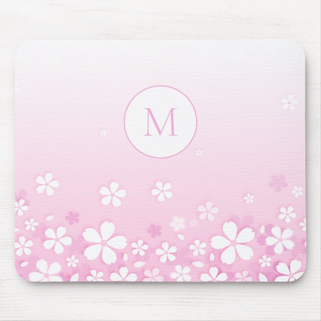 Vita blommor med Monogram Musmatta (Framsidan)
