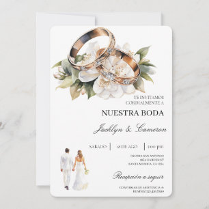 Vita blommor med ring Spansk bröllopsinbjudan Inbjudningar