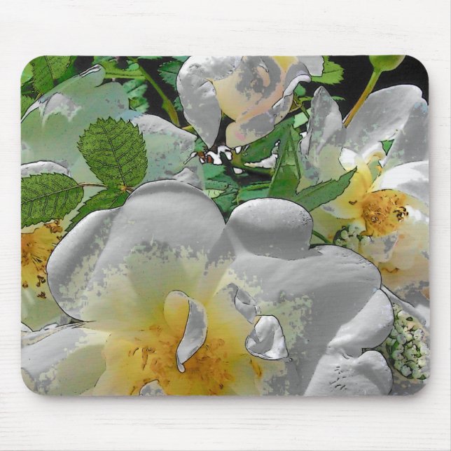 Vita blommor Mouse Pad Musmatta (Framsidan)