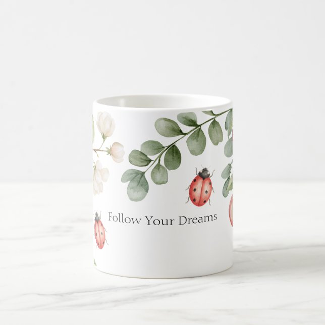 Vita blommor Nyckelpigor Kaffemugg (Center)