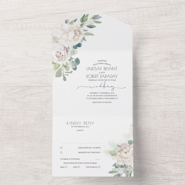 Vita blommor och Boho Greenery Elegant bröllop (Inside)