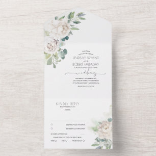 Vita blommor och Boho Greenery Elegant bröllop