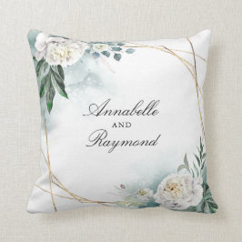 Vita blommor och Chic för Elegant av vattenfärg i  Kudde