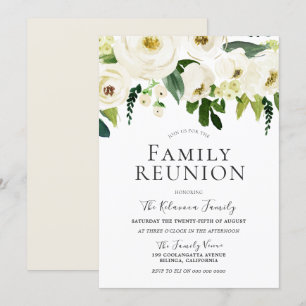 Vita blommor och Cream Elegant Family Reunion Inbjudningar