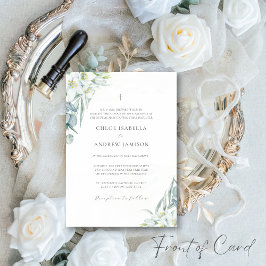 Vita blommor och Elegant Greenery Catholic Bröllop Inbjudningar