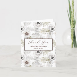 Vita blommor och fjädrar tack kort