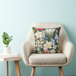 Vita blommor och fjärilar kudde