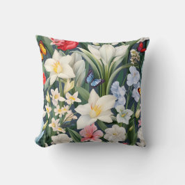 Vita blommor och fjärilar kudde