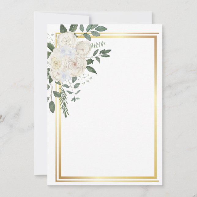 Vita blommor och förgylld ram inbjudningar (Framsida)