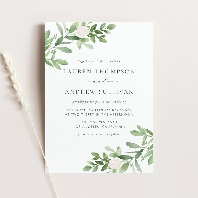 Vita blommor och Greenery QR-kod Bröllop Inbjudan Vykort (White Flowers and Greenery QR Code Wedding Invitation Postcard)
