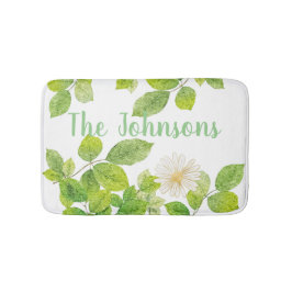 Vita blommor och Grönt Löv Garden Badrumsmatta
