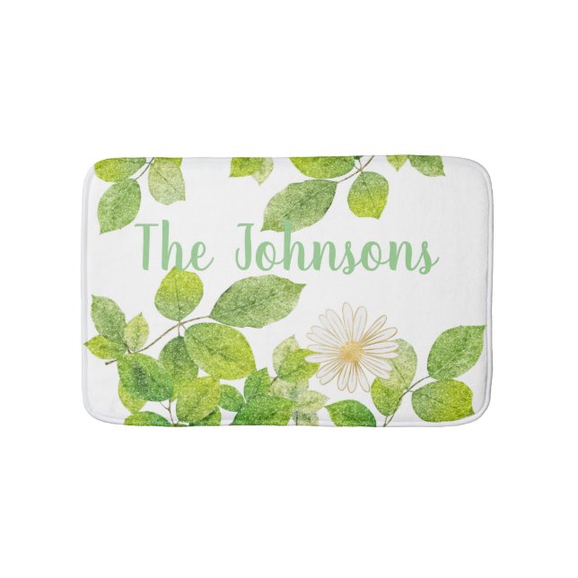 Vita blommor och Grönt Löv Garden Badrumsmatta (Framsidan)