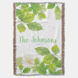 Vita blommor och Grönt Löv Garden Filt