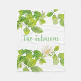 Vita blommor och Grönt Löv Garden Fleecefilt