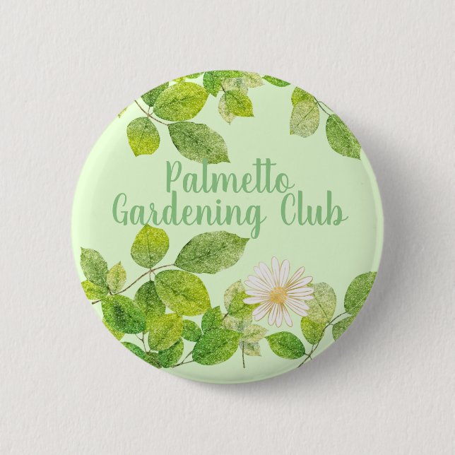 Vita blommor och Grönt Löv Garden Knapp (Framsida)