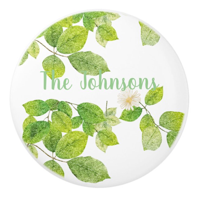 Vita blommor och Grönt Löv Garden Knopp (Framsidan)