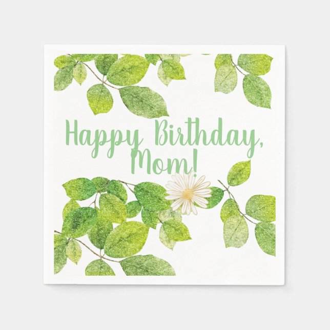 Vita blommor och Grönt Löv Garden Pappersservett (Framsidan)