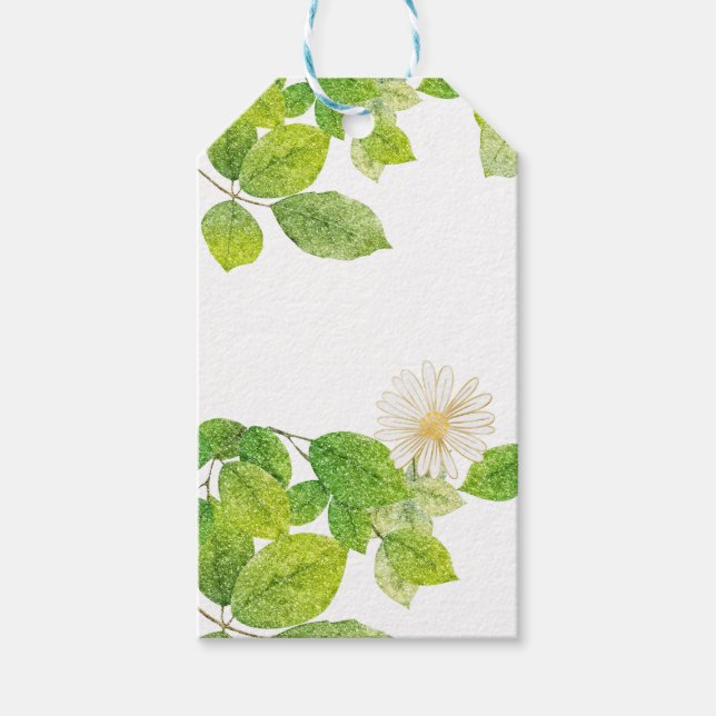 Vita blommor och Grönt Löv Garden Presentetikett (Framsidan)