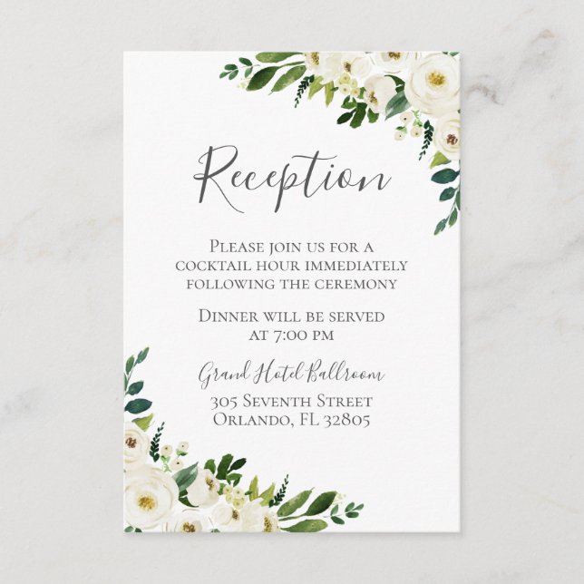 Vita blommor- och Gröntens bröllopskort Tilläggskort (Framsida)