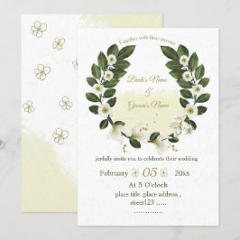 vita blommor och guld-blommor, grönsakskran bröllo inbjudningar