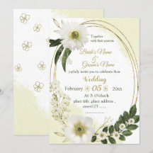 vita blommor och guld-blommor, grönska bröllop