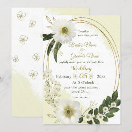 vita blommor och guld-blommor, grönska bröllop inbjudningar