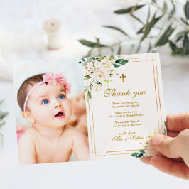 Vita blommor och Guld fotopatbubblor - tack för di Inbjudningar