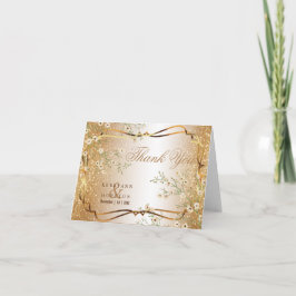 Vita blommor och Guld Glitter-Tack Tack Kort