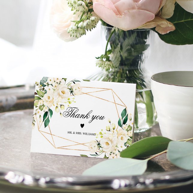 Vita blommor och Guld Ram Tack Kort (Skapare uppladdad)