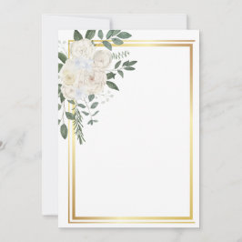 Vita blommor och gyllene ram inbjudningar