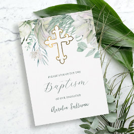 Vita blommor och inbjudan till Grey Baptism