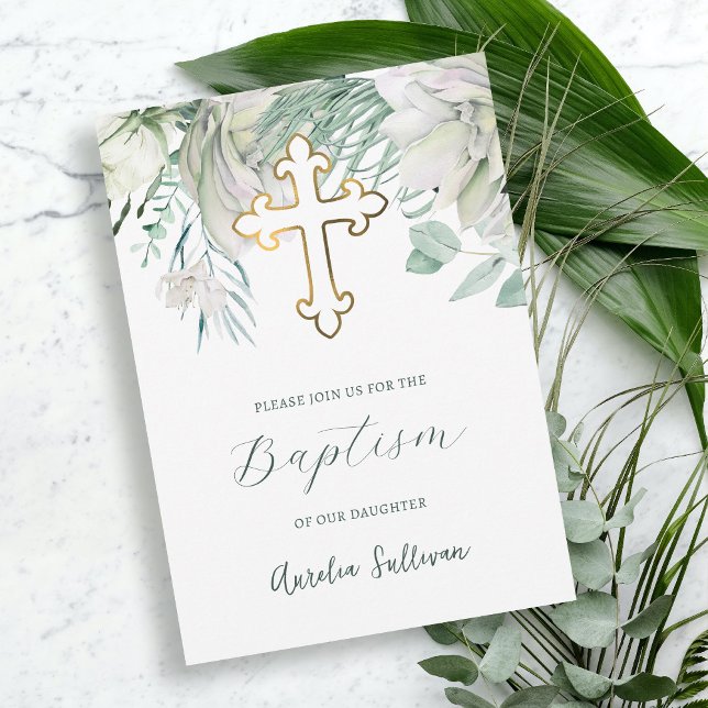 Vita blommor och inbjudan till Grey Baptism (Skapare uppladdad)