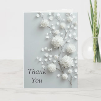 Vita blommor och Löv på Blek Grått - tackkort Inbjudan