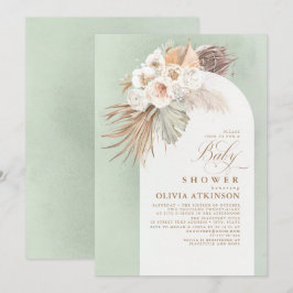 Vita blommor och Pampas Grass Boho Baby Shower Inbjudningar
