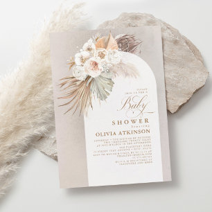 Vita blommor och Pampas Grass Boho Baby Shower Inbjudningar