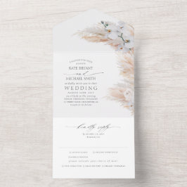 Vita blommor och Pampas Grass Elegant bröllop