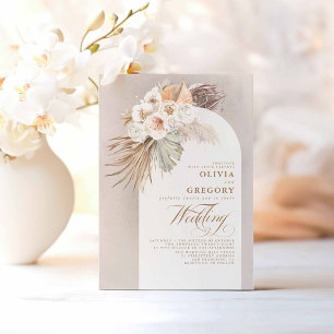 Vita blommor och Pampas Grass Elegant bröllop Inbjudningar