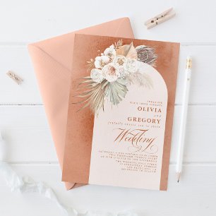 Vita blommor och Pampas Grass Elegant bröllop Inbjudningar