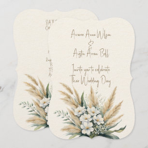 Vita blommor och pampas Grass Inbjudningar