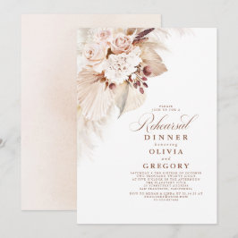 Vita blommor och Pampas Grass Rehearsal Middag Inbjudningar