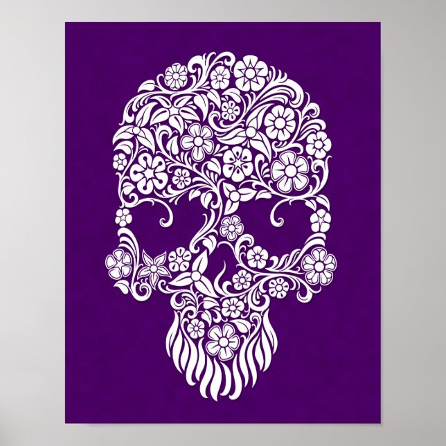 Vita blommor och Vines Skullutformning på Lila Poster (Framsidan)