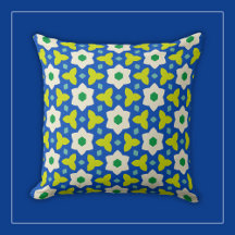 Vita blommor på blå och grön geometrisk blomster-
