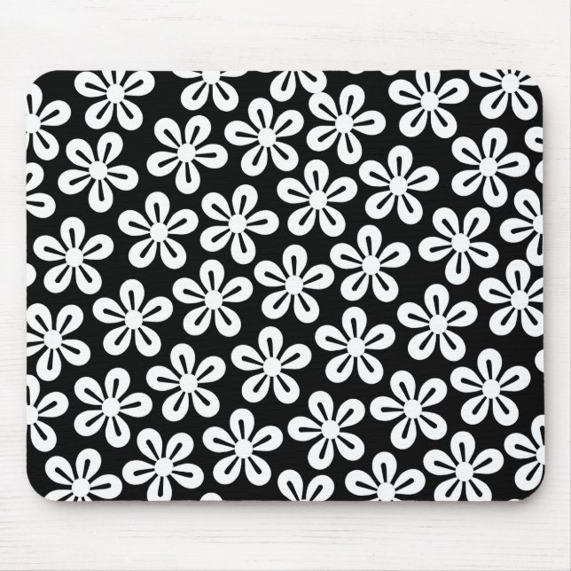 Vita blommor på Black Mousepad Musmatta (Framsidan)