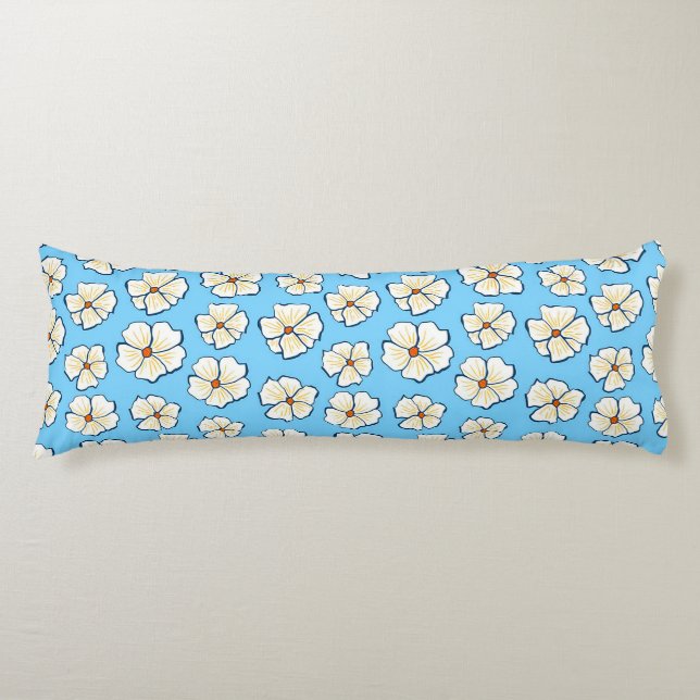 Vita blommor på en blå bakgrund kroppskudde (Framsidan)