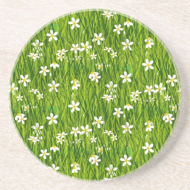 Vita blommor på Grönt Löv Underlägg (Framsidan)